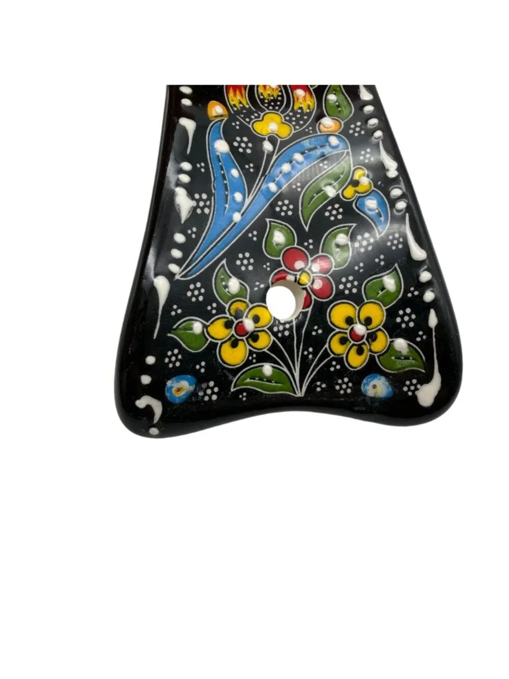 Turkish handmade floral spoon rest flowers black ceramic coffee kitchen accessor